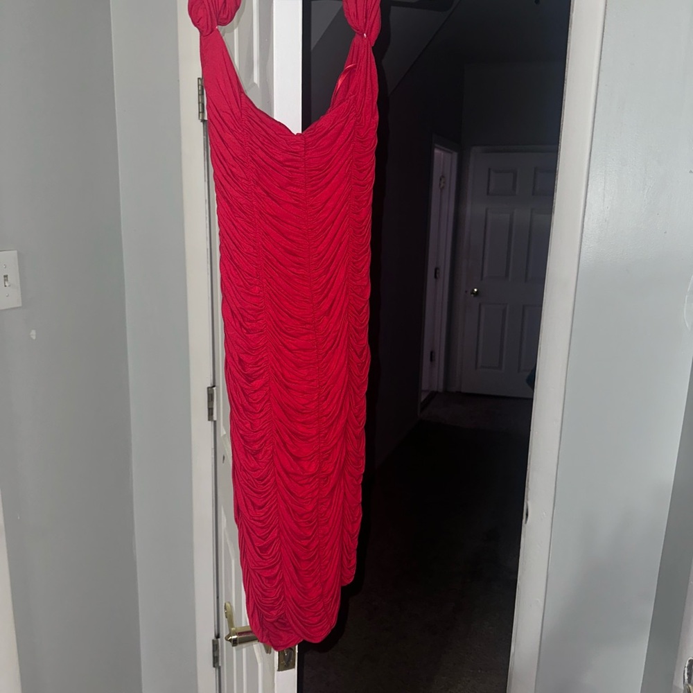 Jump Red Off-Shoulder Ruched Midi Dress - Picture 4 of 4